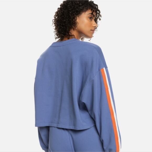 NWT Roxy Bright Lights Crewneck Sweatshirt Large Marlin Cotton Terry Striped - Picture 3 of 13